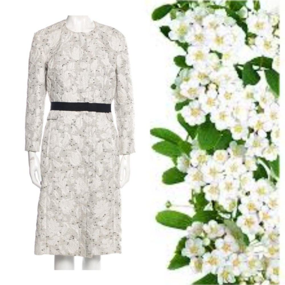 ♡$3.700 OSCAR DE LA RENTA GORGEOUS SILK MIX FLORAL IVORY BLACK COAT US 6